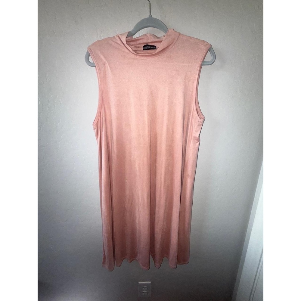 Kristin Nicole Dress Womens Large Pink Sleeveless Mock Neck Fitted Stretch Chic